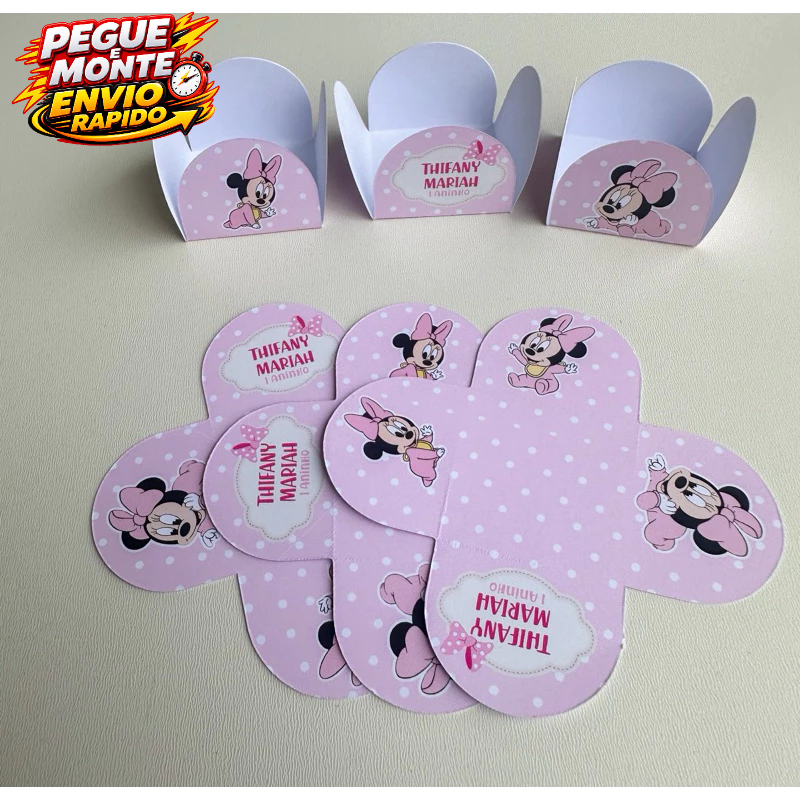 Forminha de Doces Minnie Rosa Baby Personalizada Com Nome e Idade /Lembrancinha de Festa /Aniversário/