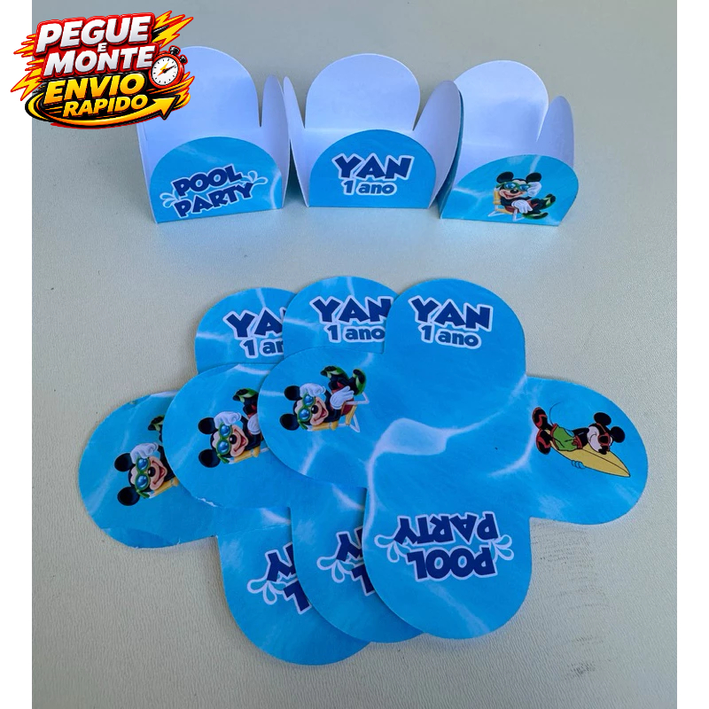 Forminha de Doces Mickey Pool Party Personalizada Com Nome e Idade /Lembrancinha de Festa /Aniversário/