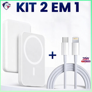 Kit 2 em 1 Power Bank Portátil Pack MagSafe + Cabo de iphone Rápido 20W USB-C para Lightning 1m