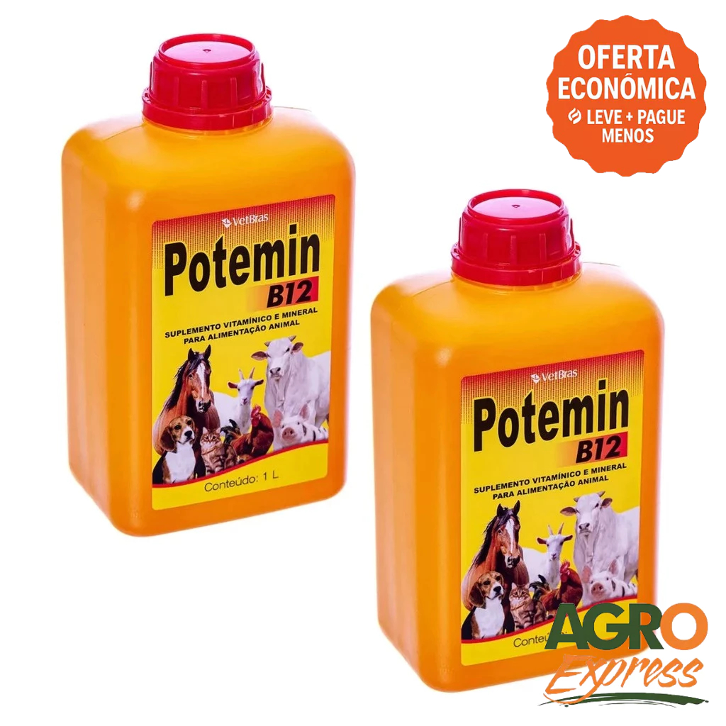 Kit 2 Potemin B12 1L Suplemento Vitaminico e Mineral Fortalece Postura e Imunidade - VetBras