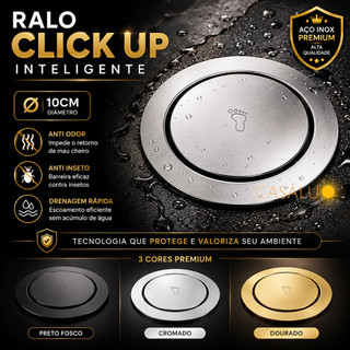 Ralo Redondo 10cm Click Up Inteligente Inox Dourado Preto Cromado Ralo Veda Cheiro Banheiro Cozinha