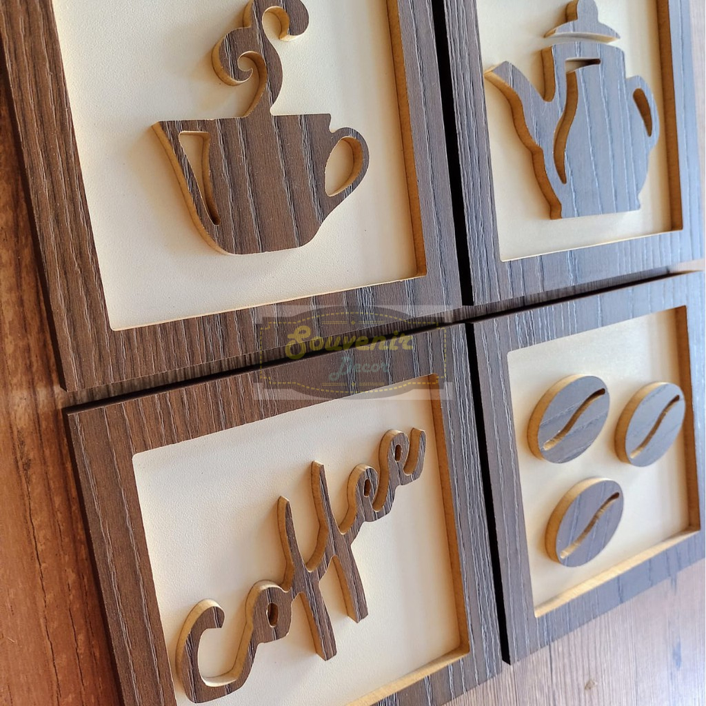 Detalhes do 4 Quadros Cantinho Do Café com moldura 3d