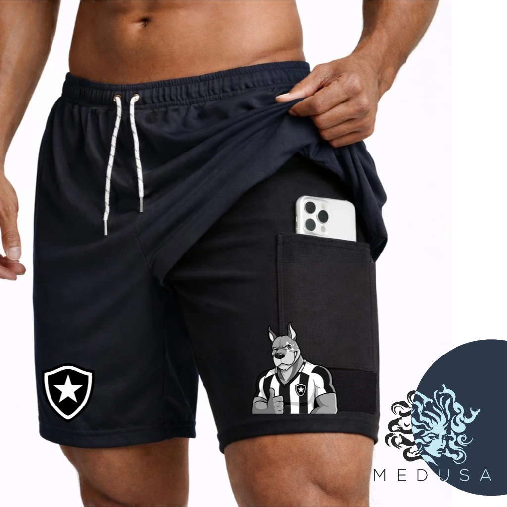 Bermuda Short Compressão 2 em 1 BOT4FOGO 01 Masculina Dry Fit + Elastano Leve para Academia Corridas
