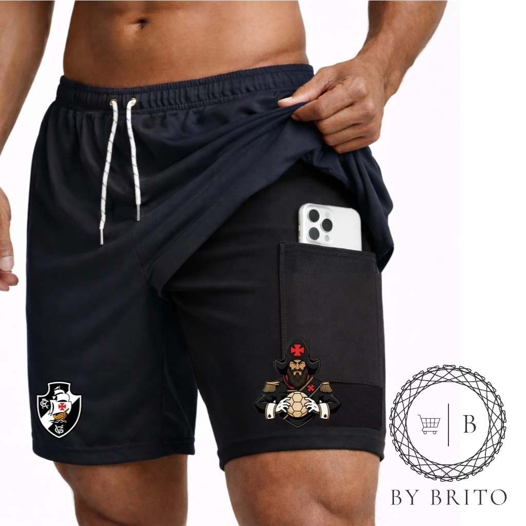 Bermuda Shorts Compressão 2 em 1 ALMIRANTE 01 Masculina Dry Fit + Elastano Leve para Academia Corridas