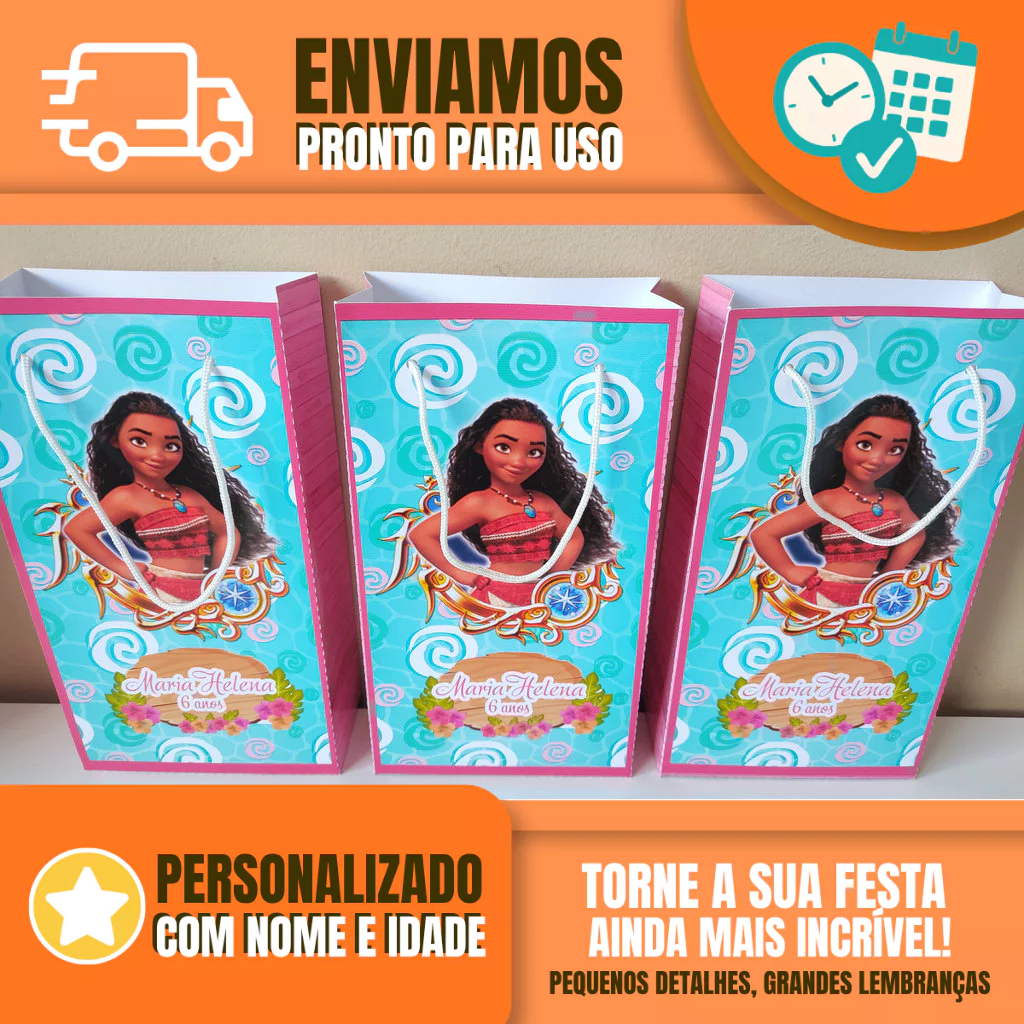 Sacolinha Personalizada para Festa Infantil - Lembrancinha -  Sacolinha Surpresa - Moana