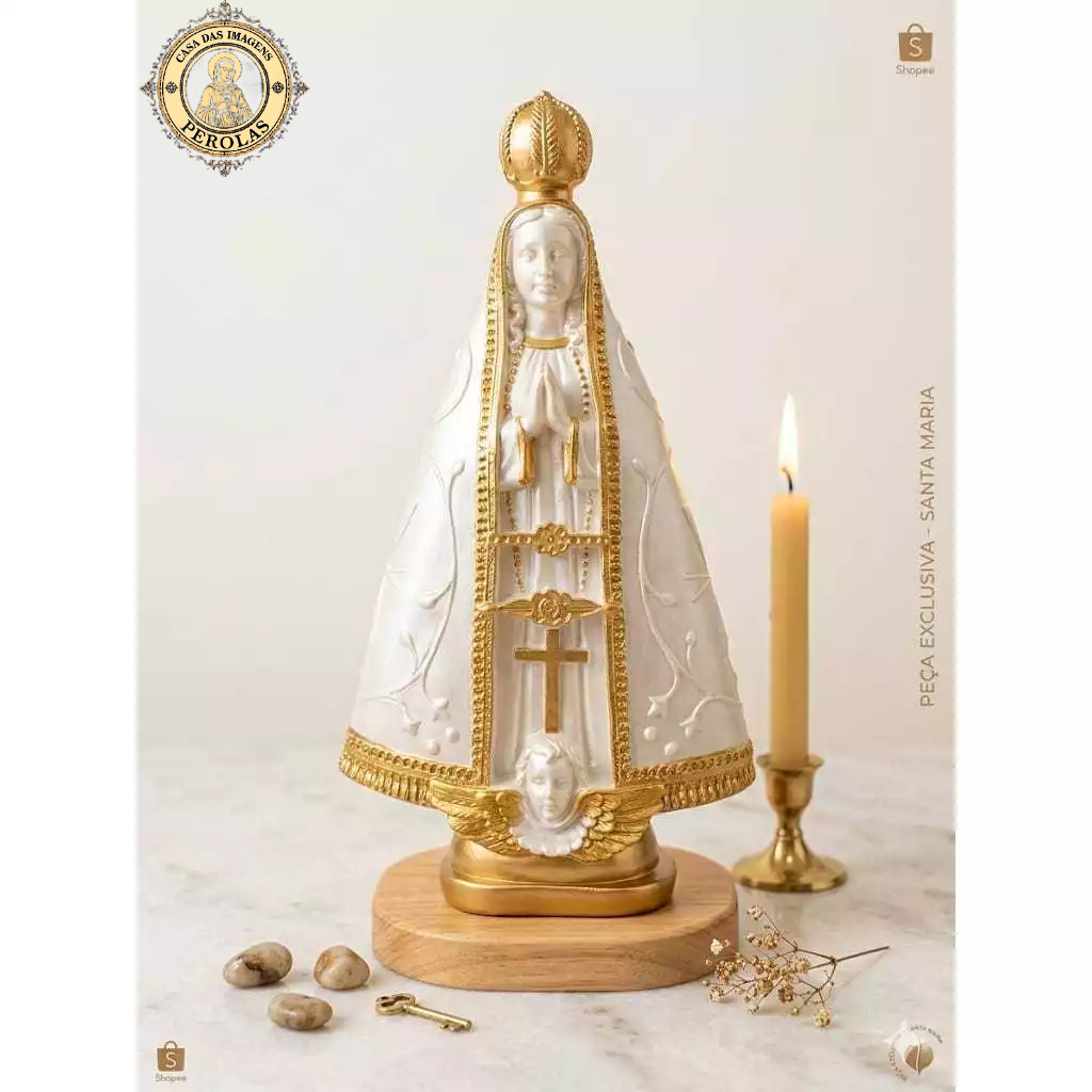 imagem nossa senhora Aparecida com manto detalhado 40 cm gesso pintura pérola e dourado -  presente de fé - arte sacra