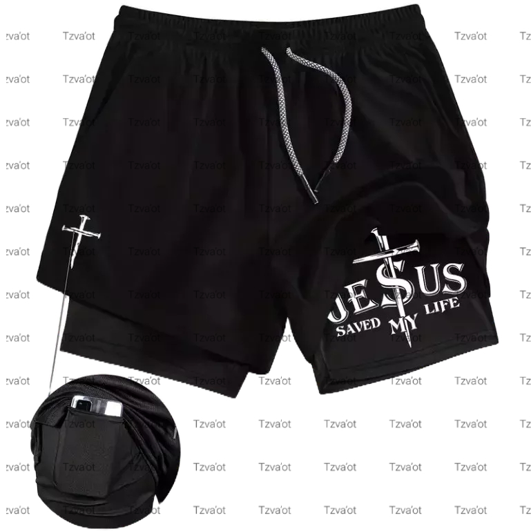 Short Dry-Fit Masculino Compressão 2 em 1 Academia Treino Gym Jesus Saved My Life Cristã