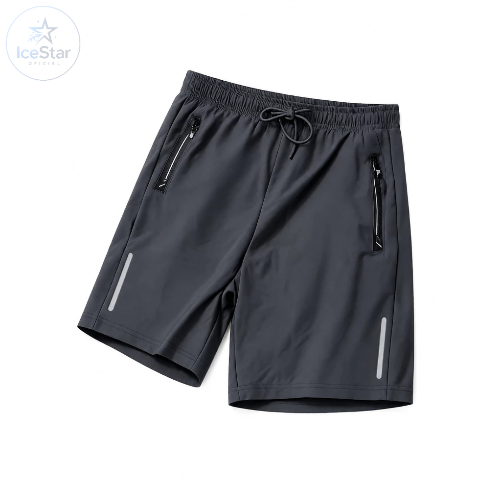 Bermuda masculina elastano, bolsos laterais com zíper, academia, corrida