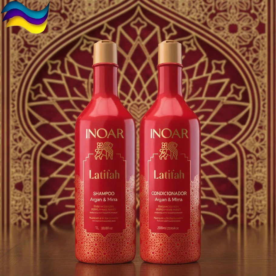 Inoar Kit Shampoo e Condicionador 2x1000ml Latifah Argan e Mirra - Maciez Brilho Ouro Árabe