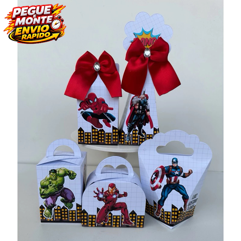 Kit Personalizados Vingadores Heróis Hulk Homem Aranha Pegue e Monte Lembrancinha Caixinha (Mand Nome e Idade pelo Chat)