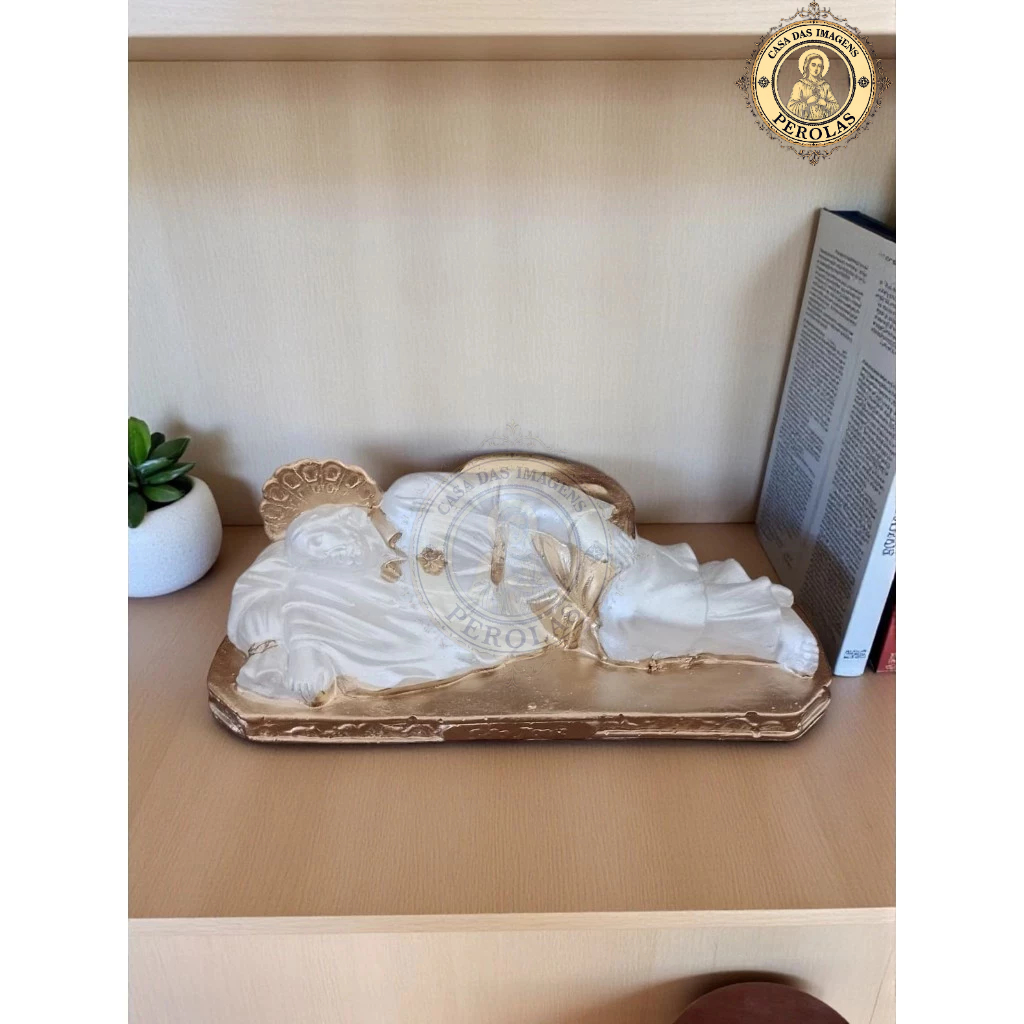 Imagem são jose dormindo 5x15 cm gesso pintura perola com dourado presente de fé decoração religiosa arte sacra em Oferta na Shopee