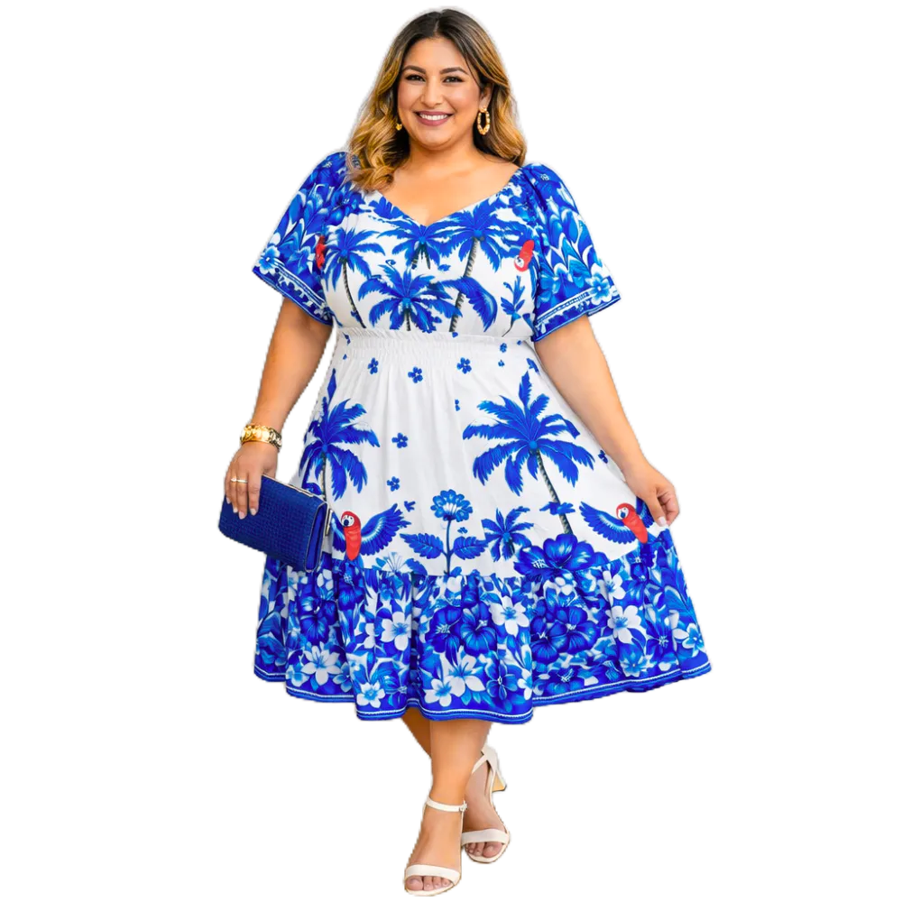 Vestido Curto Plus Size Manga Curta