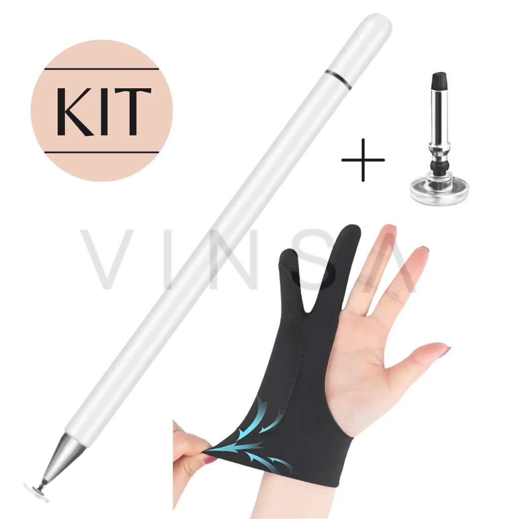 KIT  Caneta Pencil Stylus Touch Screen com Luva Palm Rejection e Ponta Extra Reposição em Oferta na Shopee