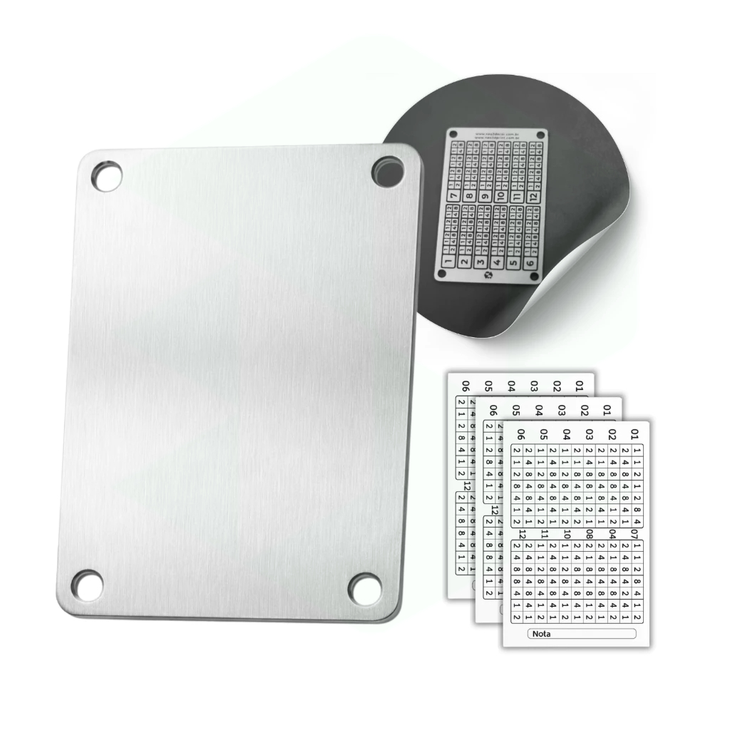 Carteira Cripto Cold Wallet Inox Lisa + 3 Cartelas de Adesivo | Backup Offline p/ Criptomoedas