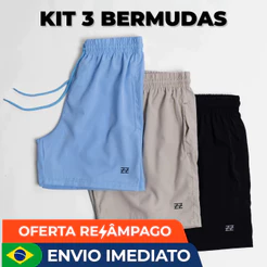 Kit 3 bermudas masculinas premium academia Luzzoo treino praia corrida shorts elástico tecido leve