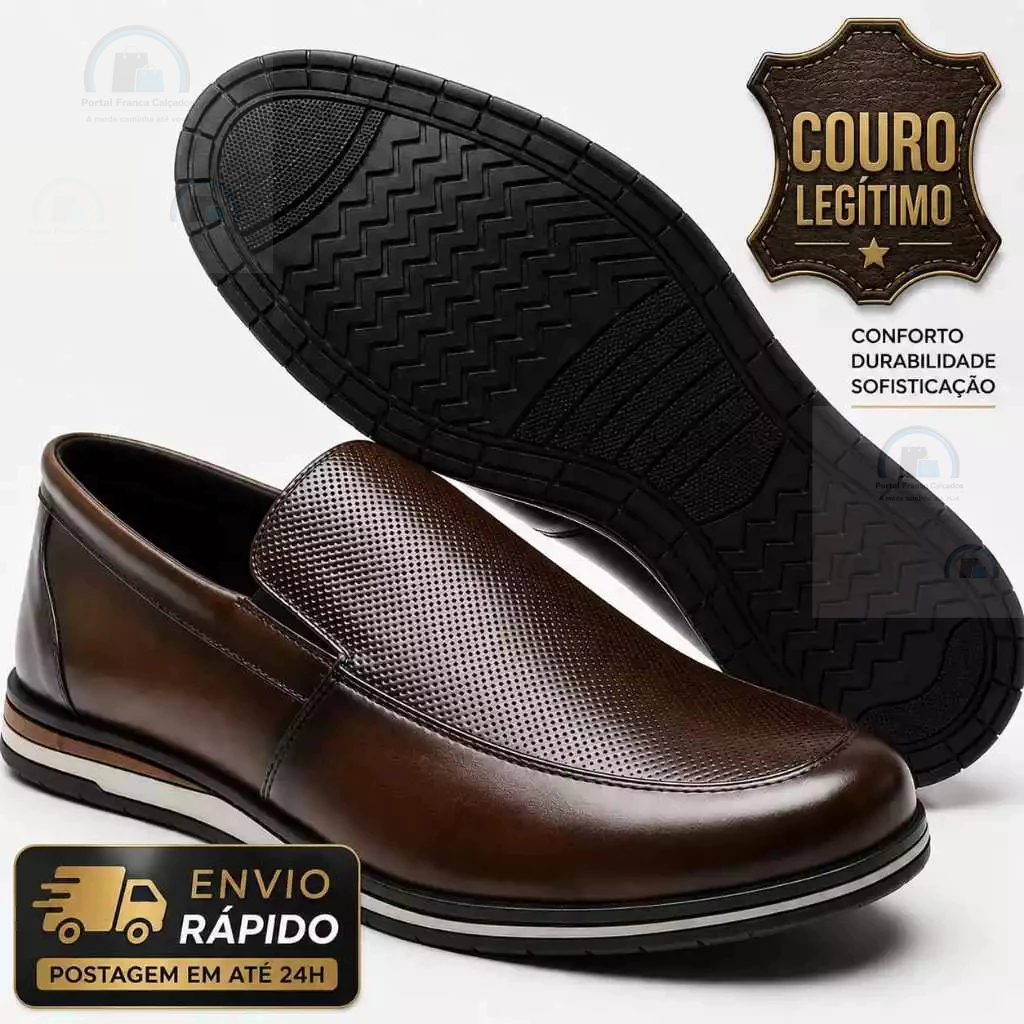 Sapato Oxford Masculino Couro Legítimo Social Confortável Premium Calce Fácil Sport Fino Palmilha PU