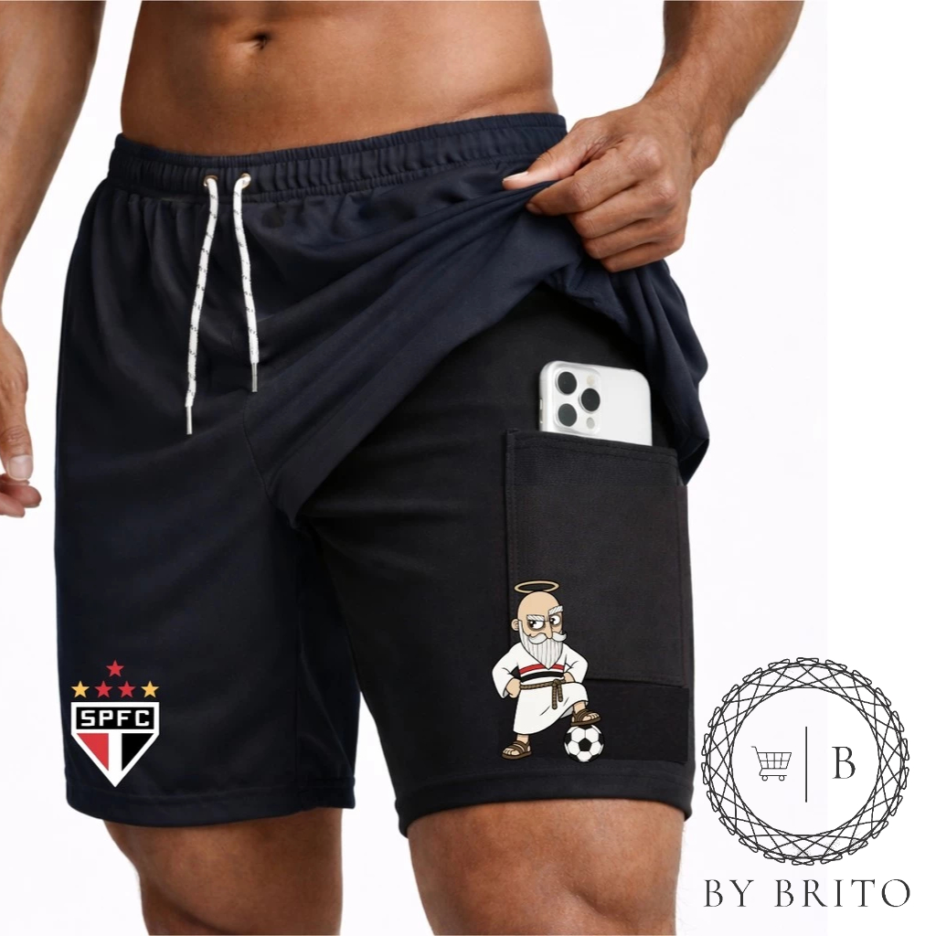 Bermuda Shorts Compressão 2 em 1 SANTINHO 01 Masculina Dry Fit + Elastano Leve para Academia Corridas