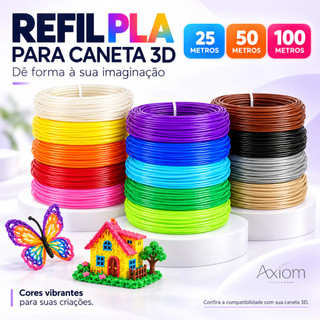 Caneta 3D Impressora Infantil Refil Filamento PLA Universal 1,75mm 25M 50M 100M 10 Cores