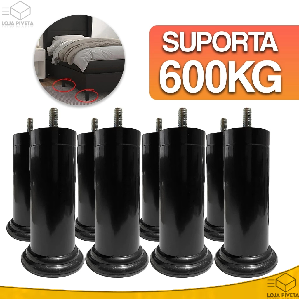 Kit Pé de Cama Box Plástico Reforçado 12cm Suporta Até 250kg Com Parafuso Rosqueável Universal