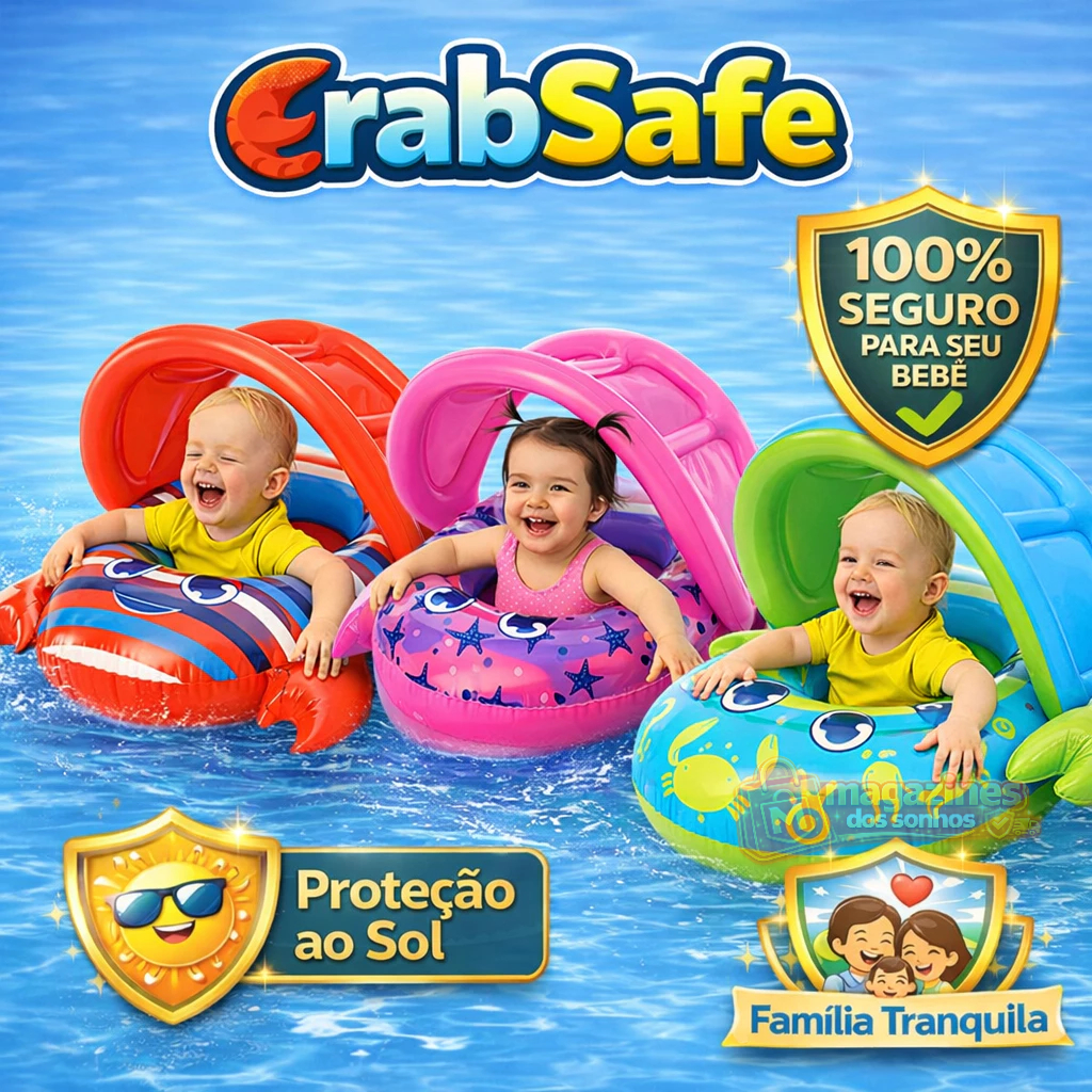 Boia Infantil com Cobertura Bote CrabSafe™ Anti-Tombo Proteção Solar Bebê Piscina Férias e Segurança