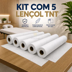 Kit 5x Lençol Para Maca TNT Rolo Branco 70cmx50m Descartável Ideal Para Clinica