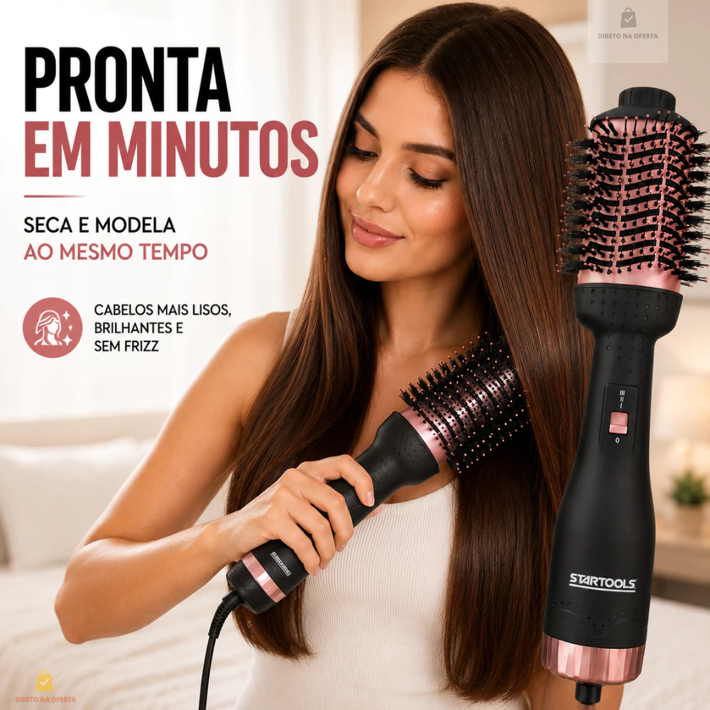 🔥 Escova Secadora Profissional Bivolt 1300W Alisadora  Modeladora Iônica Anti Frizz Cabelo Brilhante
