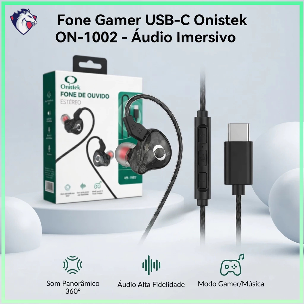 Fone Gamer USB-C com Microfone Som Estéreo Grave Potente Para Celular ON1002 Intra Auricular
