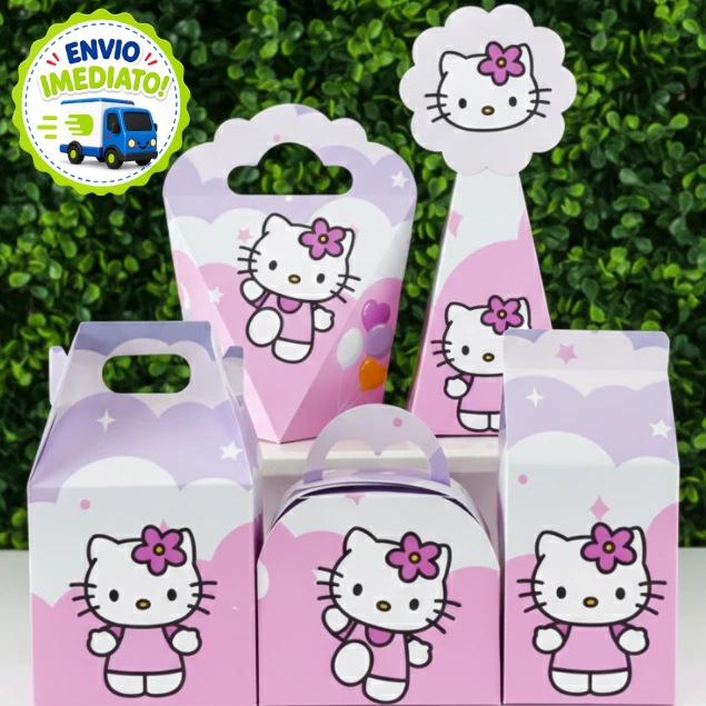 Kit 20/40/60 Caixinhas Hello Kitty - Lembrancinha Aniversário Infantil (Pegue e Monte)