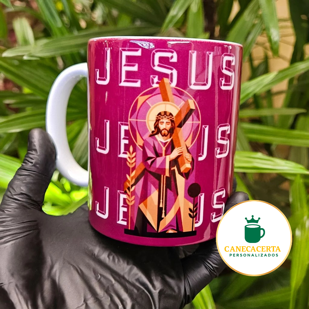 Caneca Cristã Jesus Cristo Cruz Religiosa Presente Gospel Católico Evangélico Porcelana 325ml