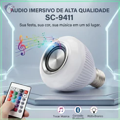 Lâmpada LED RGB Bluetooth com Caixa de Som, Controle Remoto, Alto-Falante e Reprodução de Música SC-9411