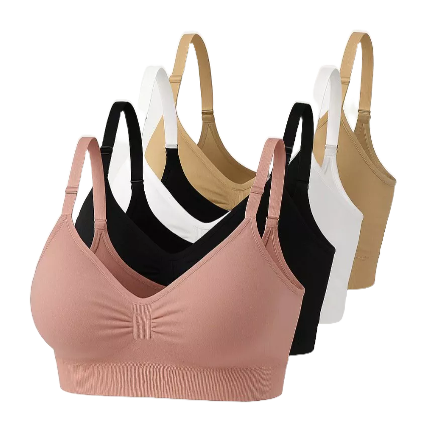 Kit 4 Top Sutiã Sensual Com Alça e Fecho Ajustável e Bojo Removível Cor Sortida