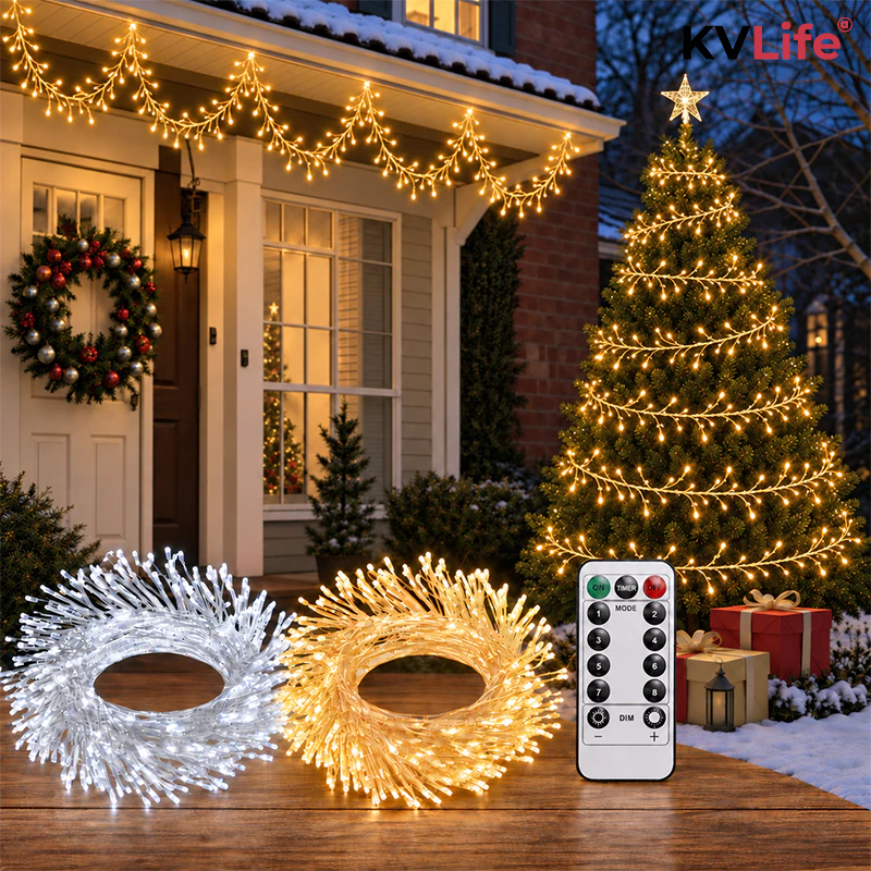 Pisca Pisca LED 10m/20m/30m com Controle Remoto 8 Modos Timer Luz Quente e Fria à Prova d'Água para Árvore de Natal