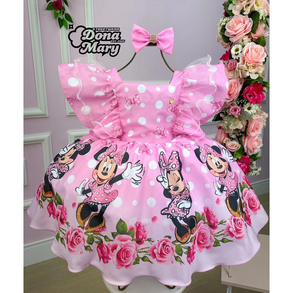 Vestido Temáticos Kids Minnie/Minie Rosa