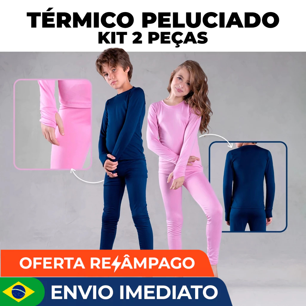 Kit 2 Conjunto Térmico Pelúciado Infantil Flanelado Juvenil Menina Menino unissex Segunda Pele