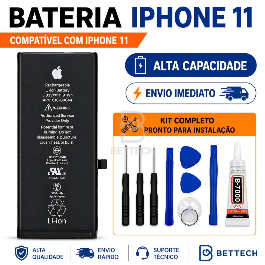 Bateria iPhone 11 Foxconn Alta Capacidade 🔋 + Kit Completo + Envio Imediato