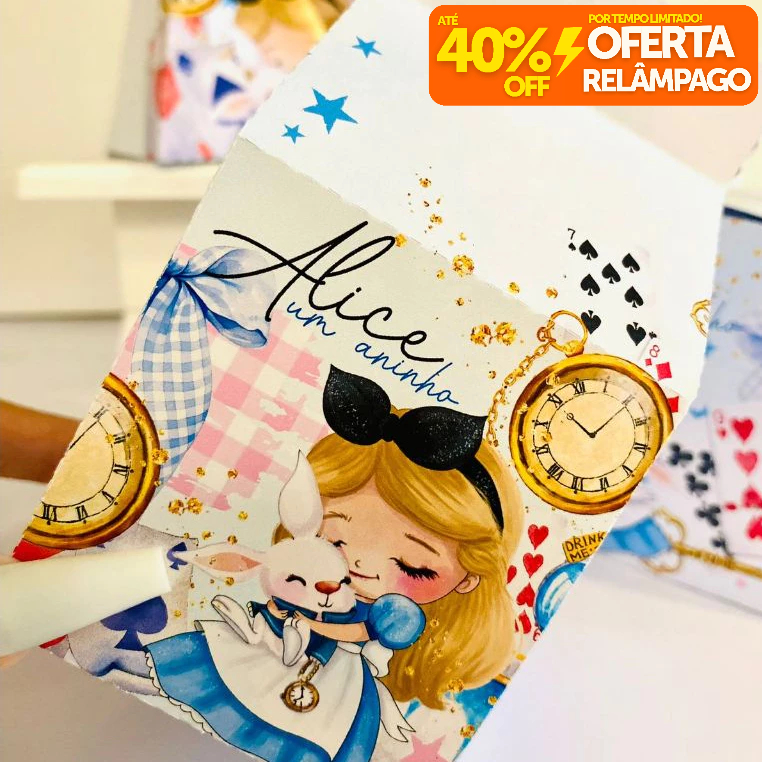 Kit Caixinhas Personalizadas Alice No País das Maravilhas para Decoração de Festa e Aniversário
