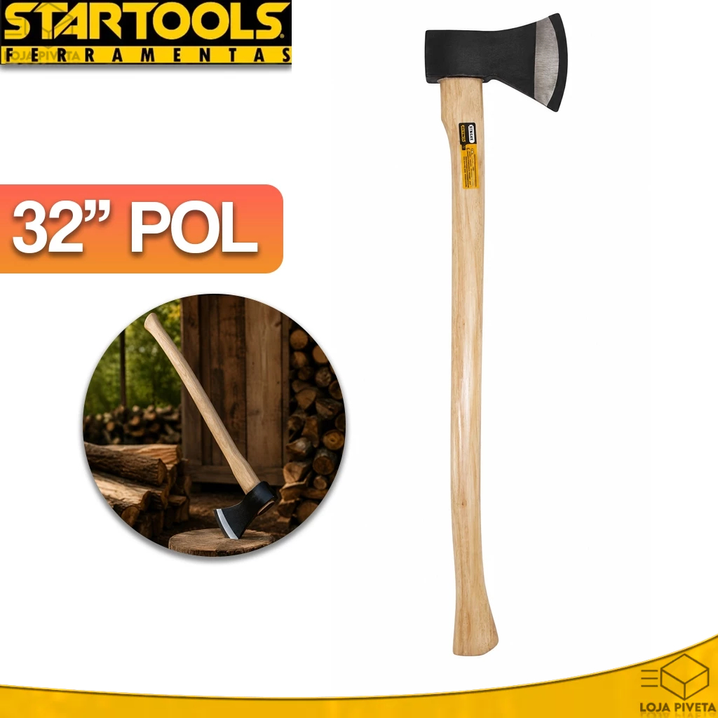 Machado Profissional Com Cabo de Madeira 82cm Startools Para Cortar Lenha Madeira Lenhador