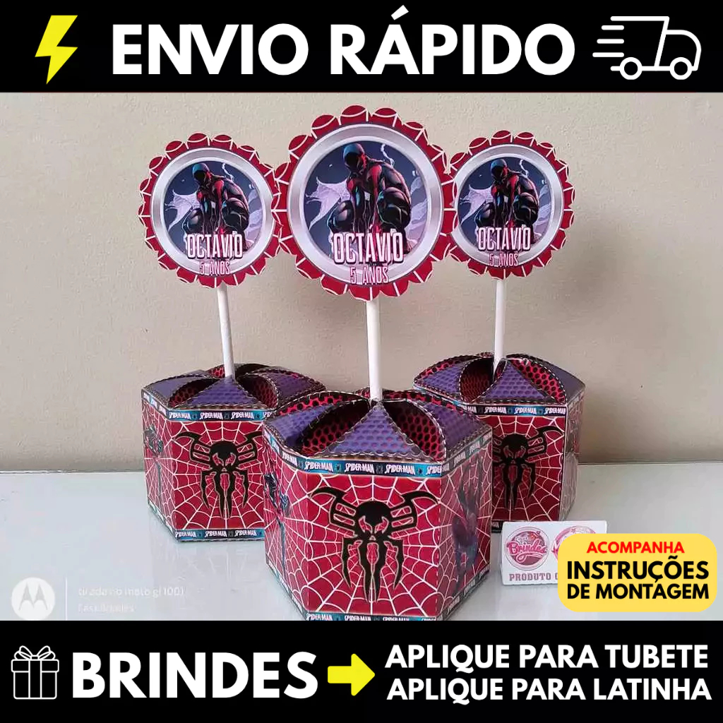 Caixa Sextavada - Centro de Mesa - Lembrancinha Personalizada TEMA: Homem Aranha 2099 - Envio Rápido