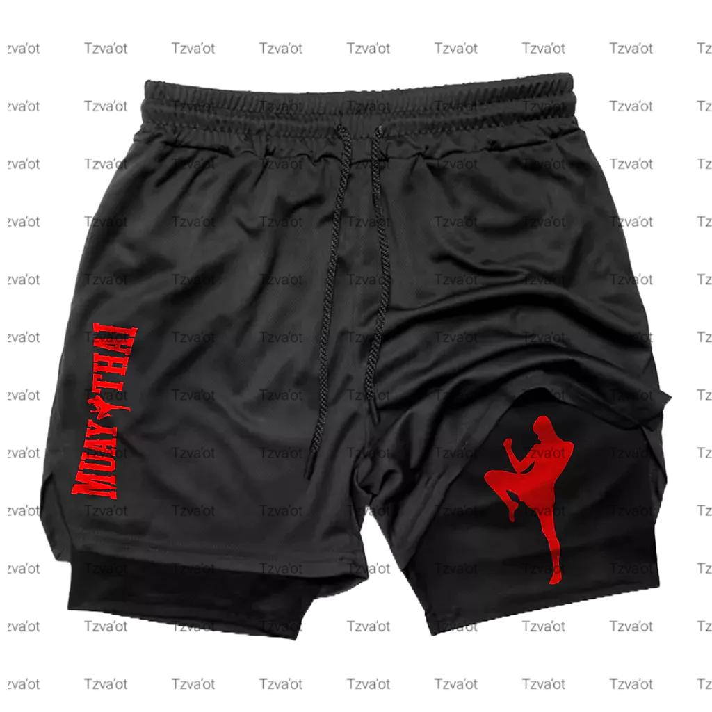 Short 2 em 1 Muay Thai Proteção UV Compressão Bermuda Academia Corrida