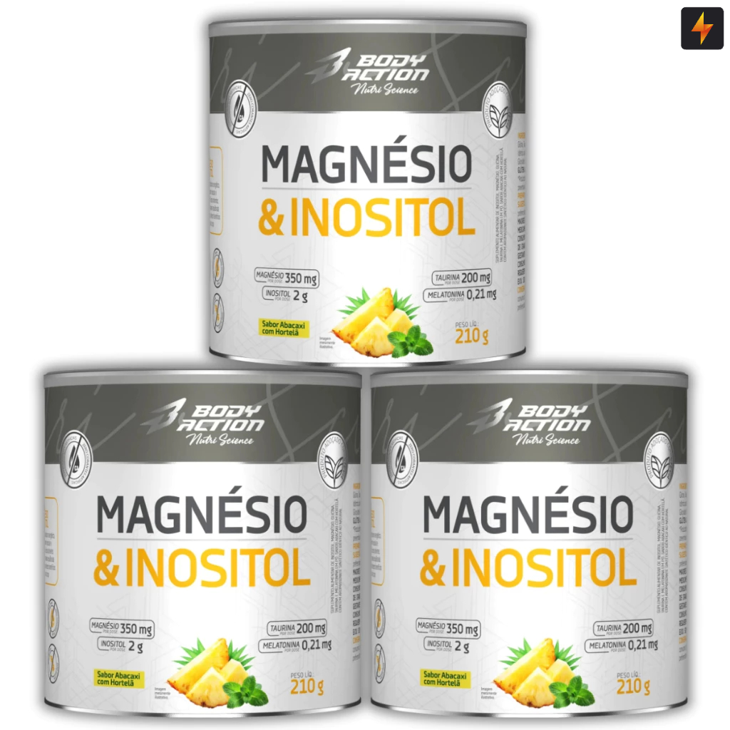 Kit 3x Magnésio e Inositol 210g Melatonina 0,21mg Body Action - Original