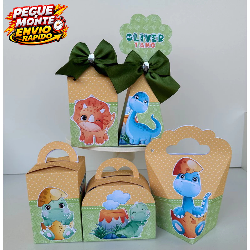 Kit Festa Personalizados Dinossauro Baby Pegue e Monte Aniversário Lembrancinha Caixinhas  (Envie Nome e idade no Chat)