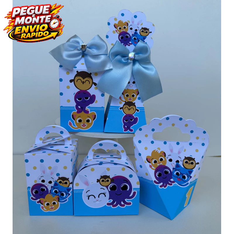 Kit Personalizados Bolofofo Azul Menino Pegue e Monte Lembrancinha Caixinha Ki Festa (Informe Nome e idade no chat)