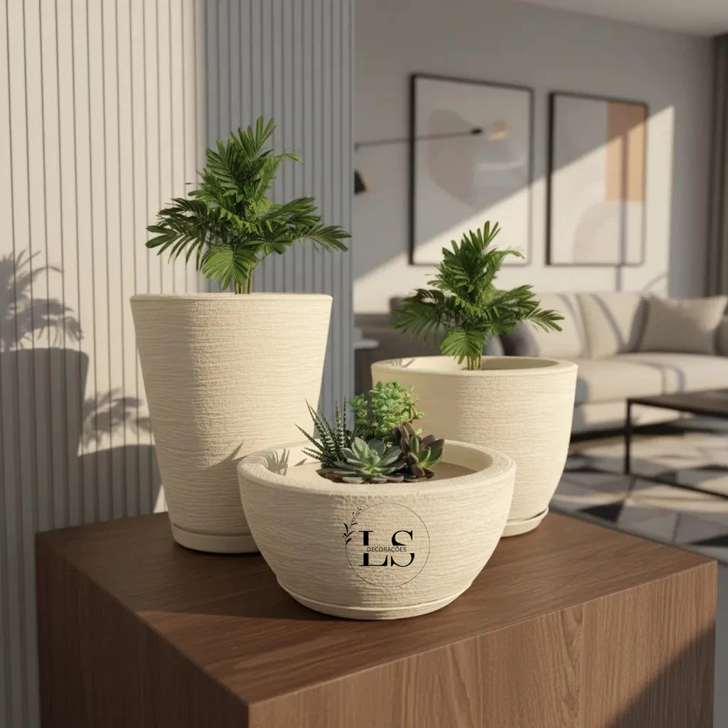 Kit Jogo 3 Vasos Decorativos Cone Redondo N°1 + Bojo N°1 + Bacia N°1 Planta Flor Jardim + Pratos em Oferta na Shopee