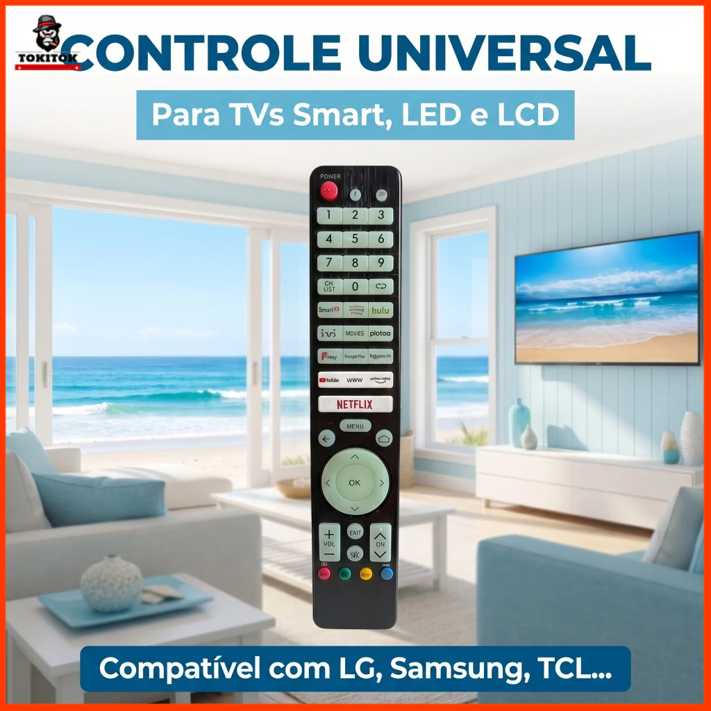 Controle Universal LE-7736 para TV Todas as Marcas | Programação Fácil + Códigos | Ideal para LCD/LED/Smart