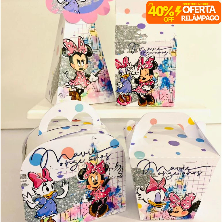 Kit Caixinhas Personalizadas MARGARIDA E MINNIE MENINA para Decoração de Festa e Aniversário