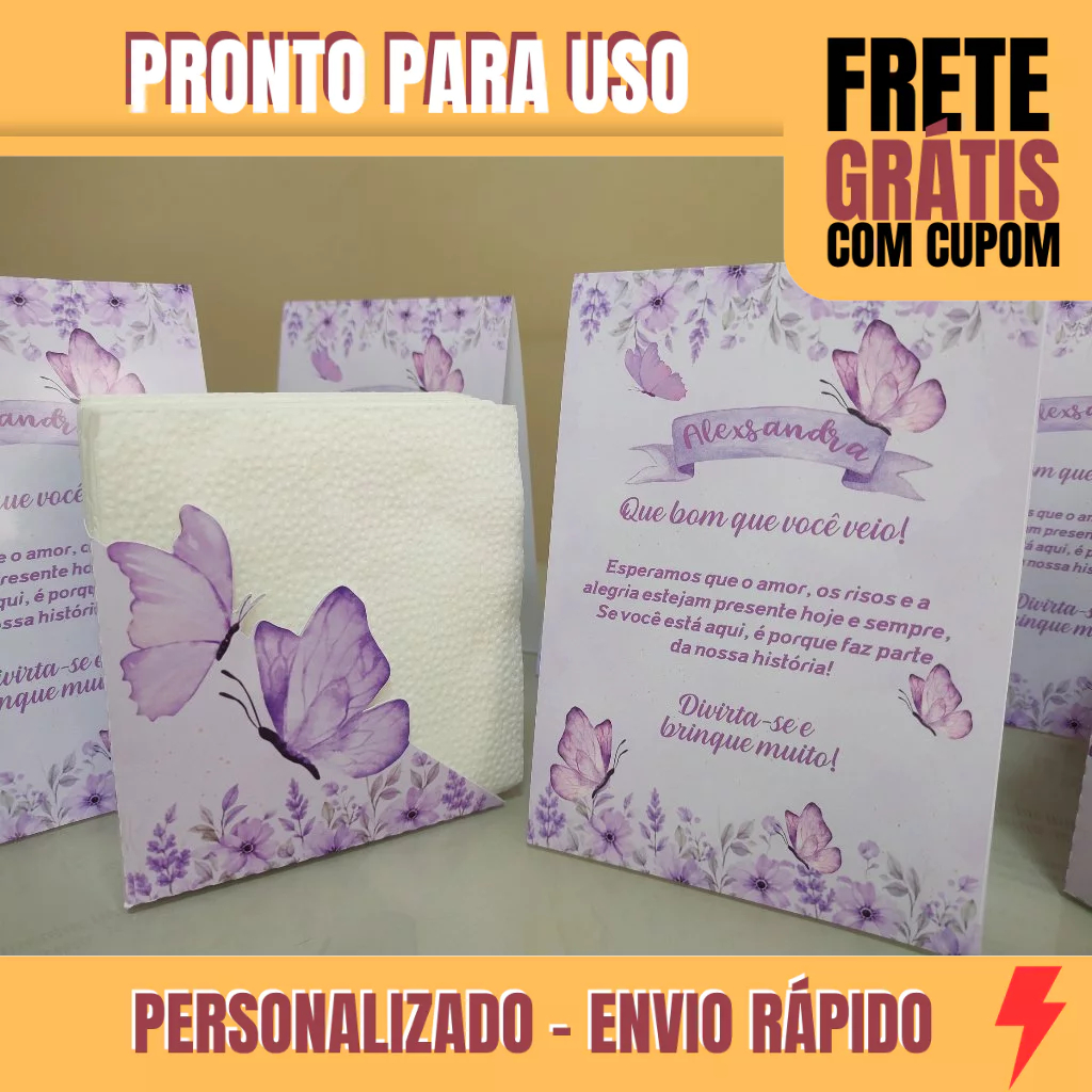 Kit Centro de Mesa - Porta Guardanapos e Placas de Agradecimento - (Envio Rápido) - Borboletas