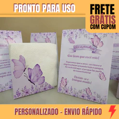 Kit Centro de Mesa - Porta Guardanapos e Placas de Agradecimento - (Envio Rápido) - Borboletas