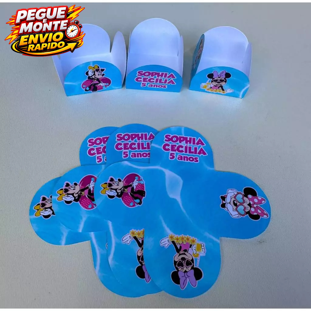Forminha de Doces Minnie Pool Party Personalizada Com Nome e Idade /Lembrancinha de Festa /Aniversário/