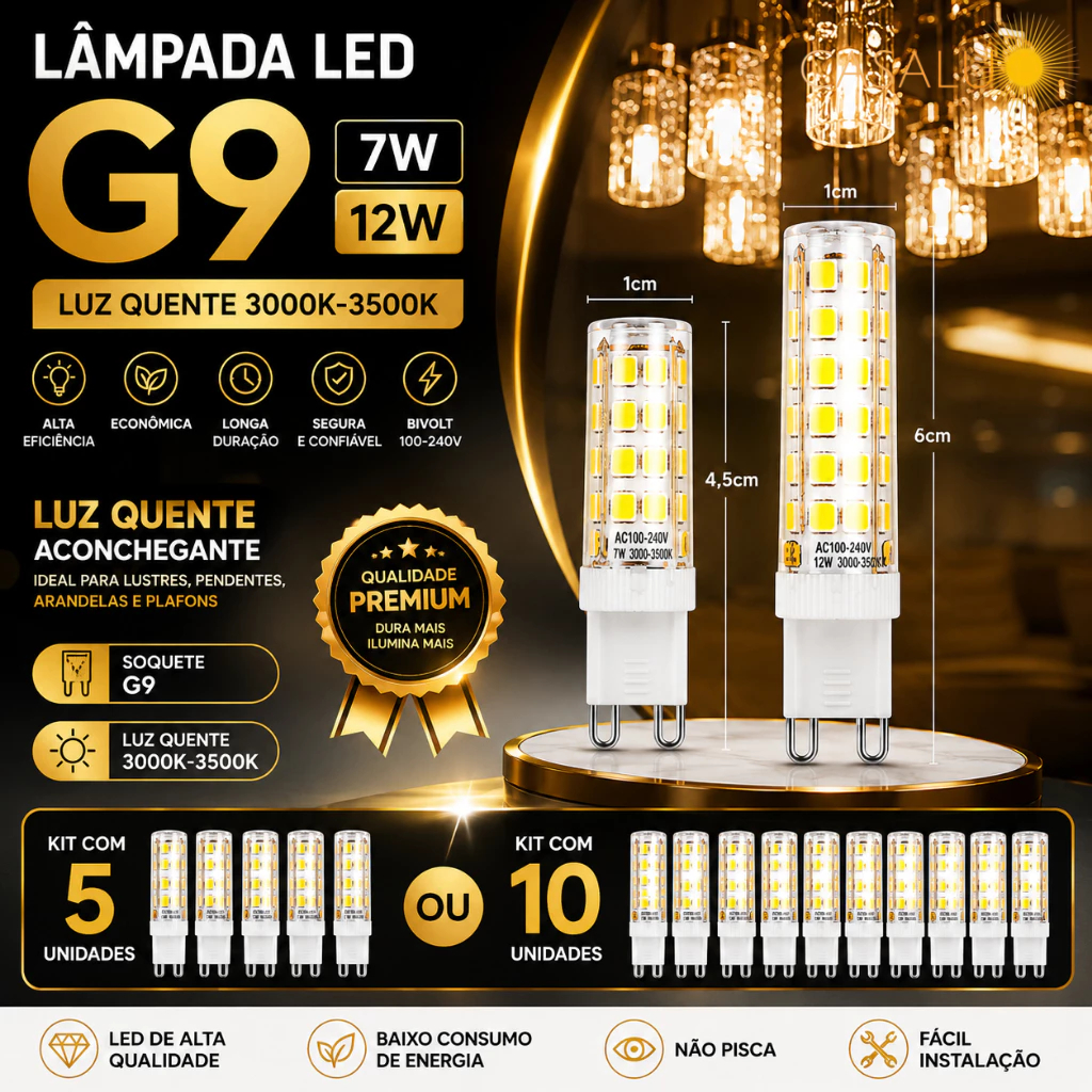 Kit Lâmpada G9 LED 7W 12W Bivolt Halopin 3000K 35000K BQ AC110-220V Para Lustre Arandela Abajur