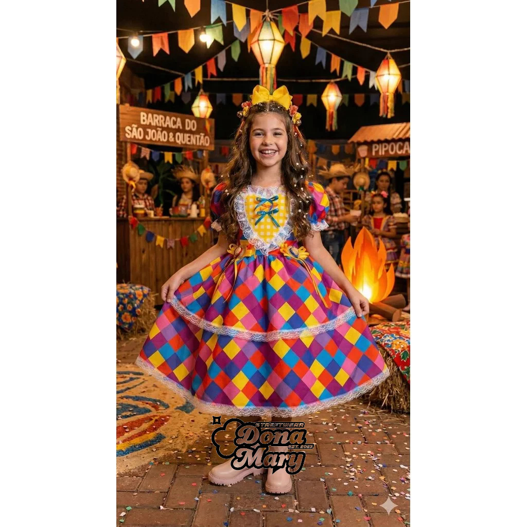 Vestido Junino Infantil Lilás Menina Modelo Marie Festa Caipira